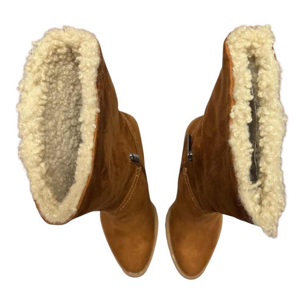 Women’s Size 7 New in Box Stacey Shearling Fold Over Stacked Heel Brown Boot - Picture 8 of 10